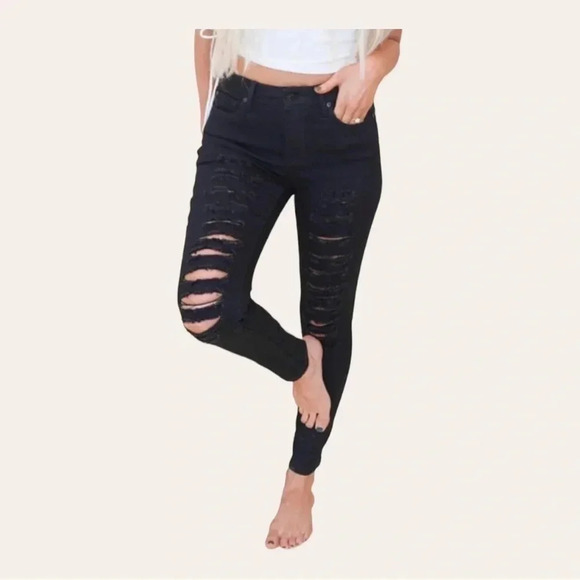 0546. SPECIAL A DISTRESSED DENIM JEANS SIZE 1 BLACK IN COLOR - Picture 3 of 13